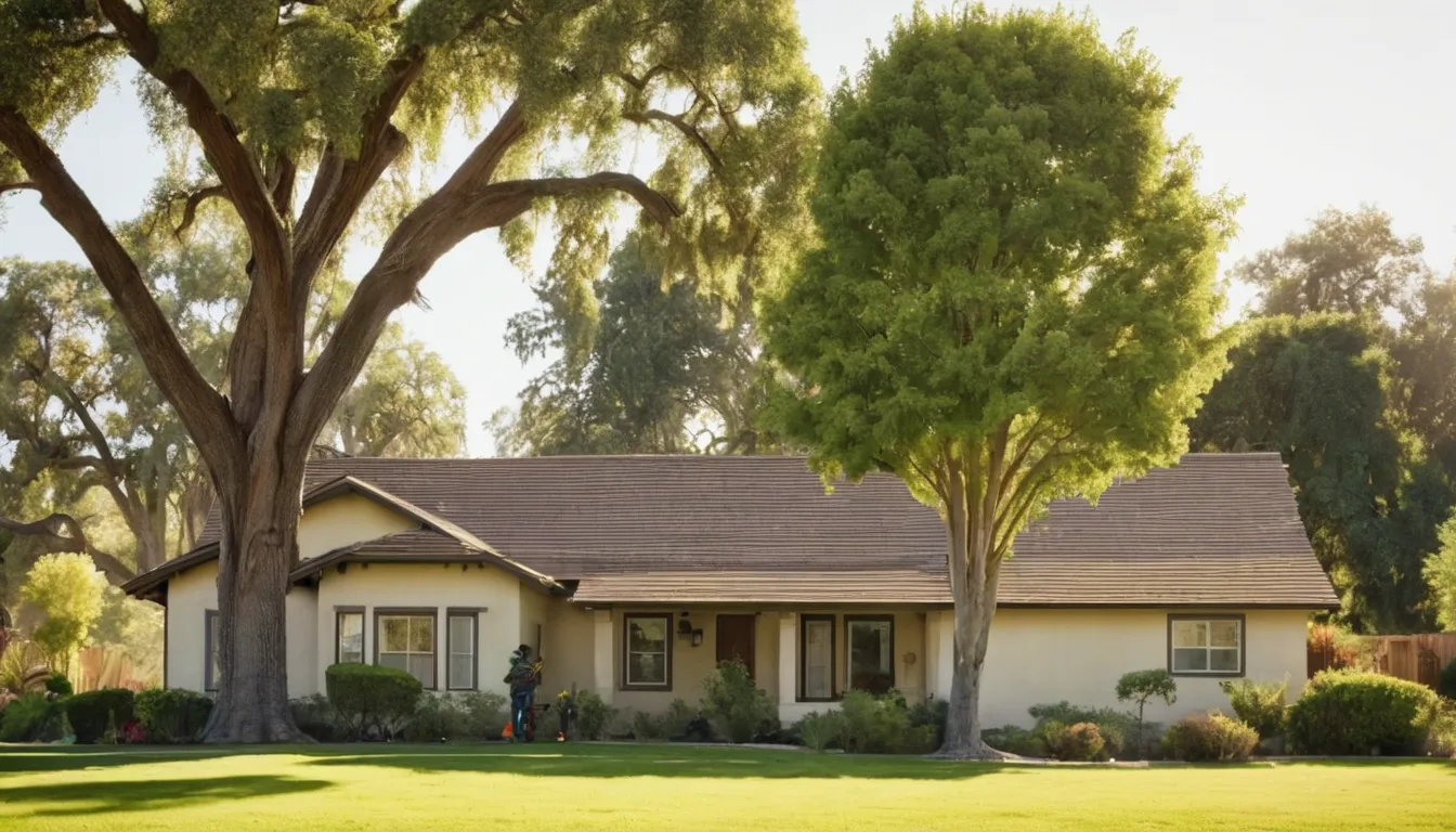 A tree removal provider working in a residential yard in Elk Grove